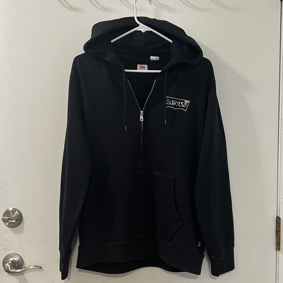 Levis Mens Black Full Zip Logo Hoodie Sweater Front Pockets Size Small - Picture 2 of 11